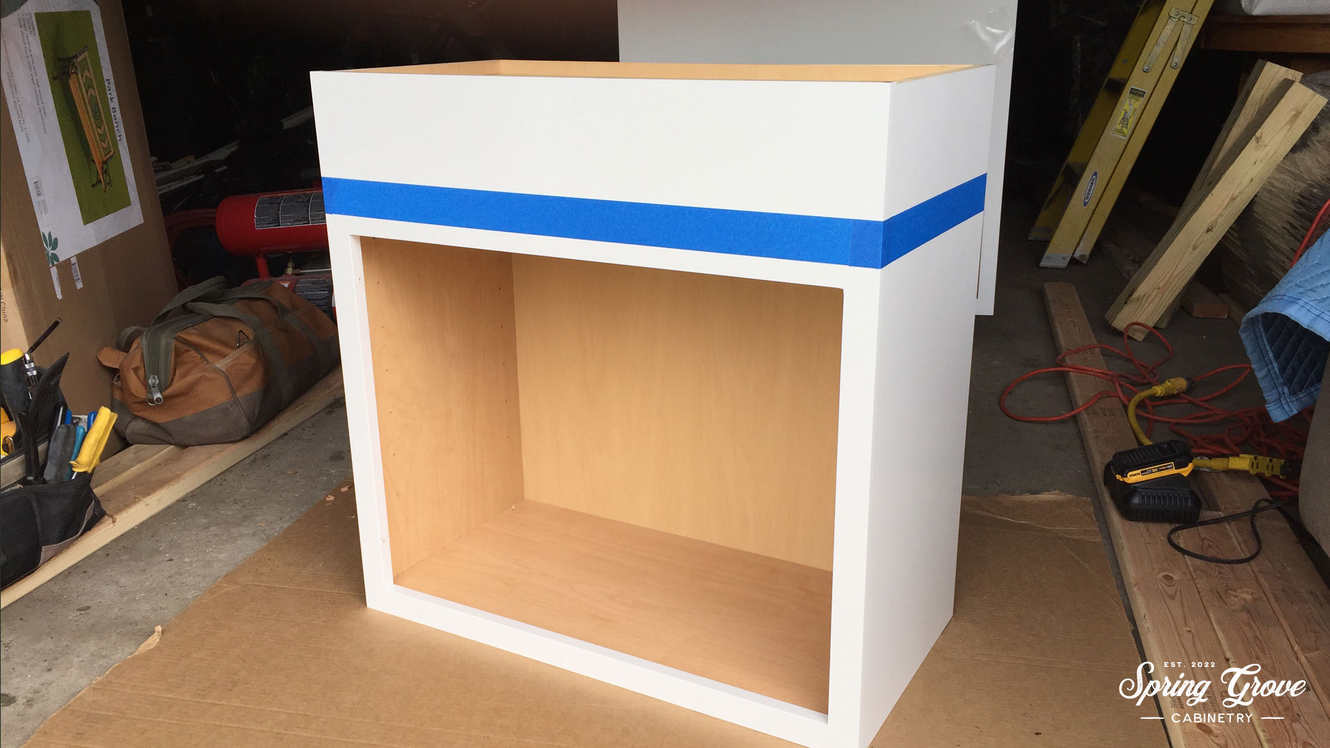 Some cabinets needed to be modified on site. This one was too tall.