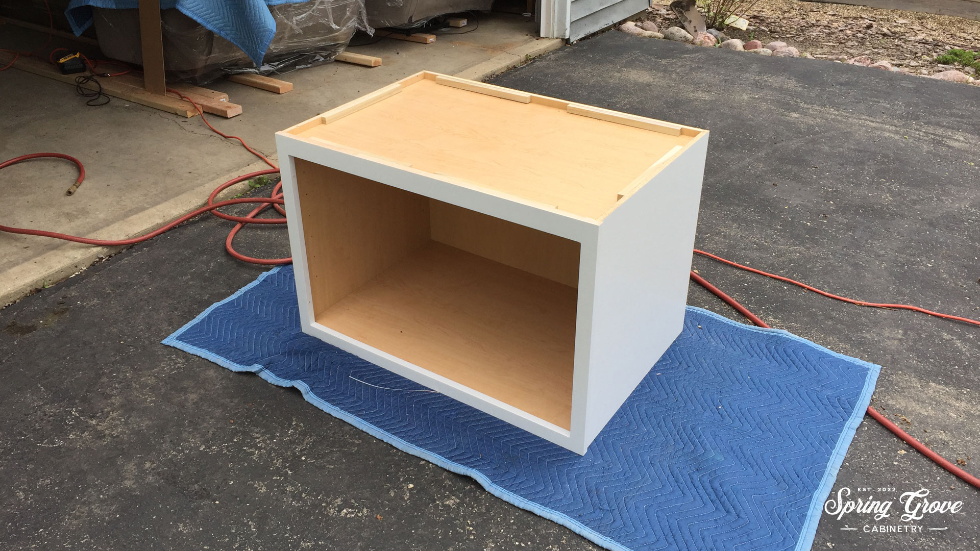 The shortened cabinet with the top reinstalled.