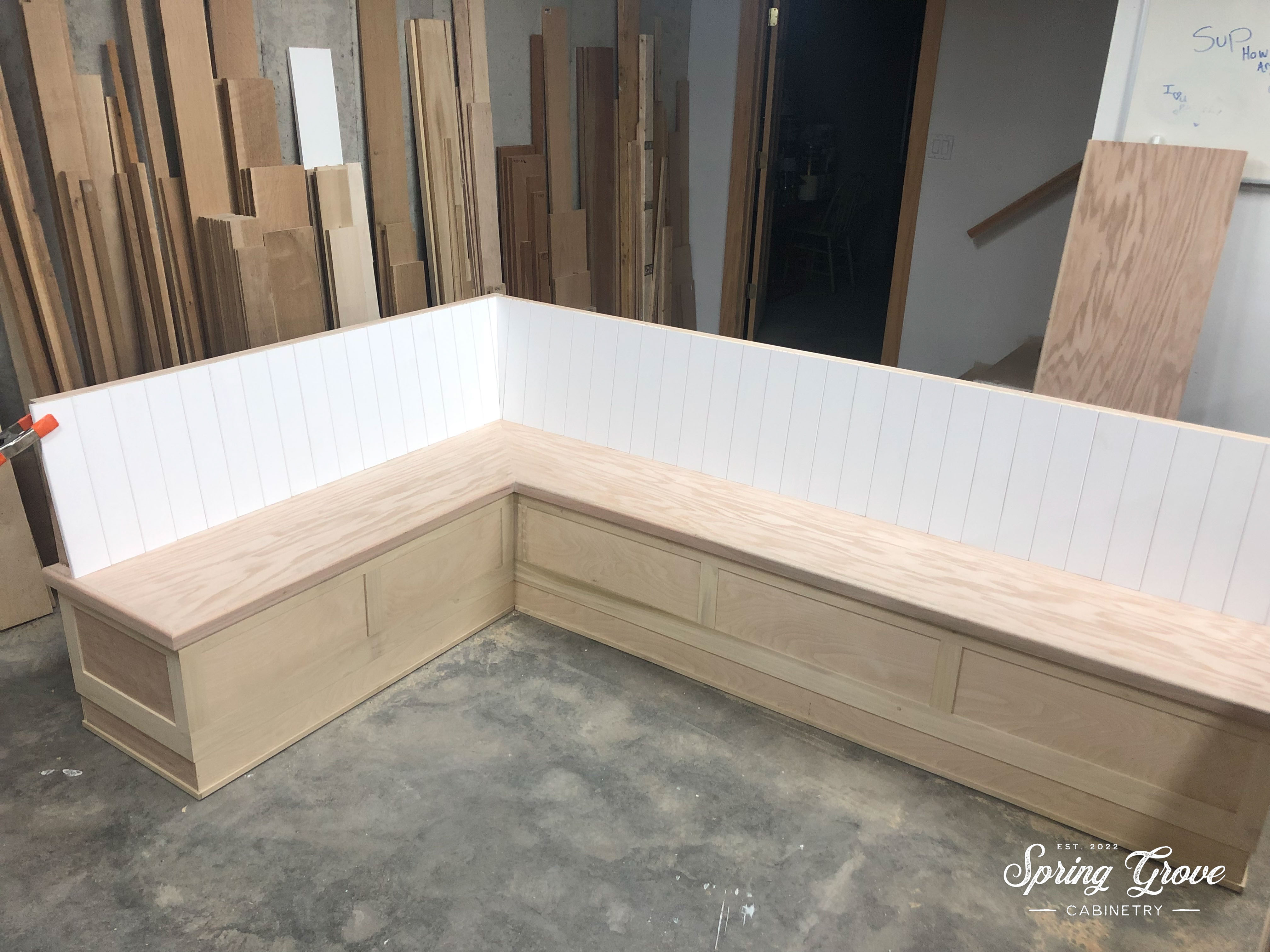 Built-in corner with back support in our shop.