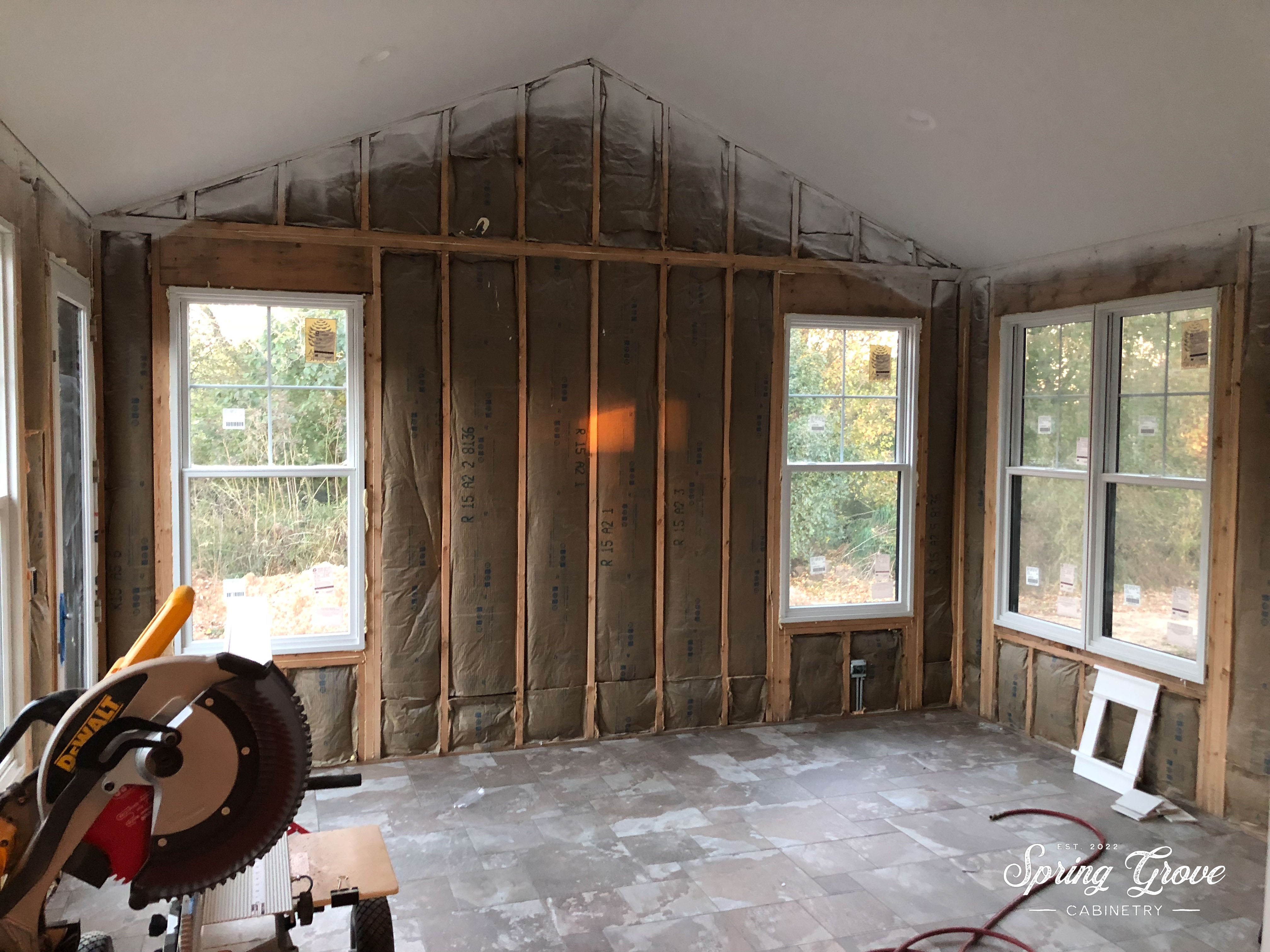 Sunroom before installing the shiplap.