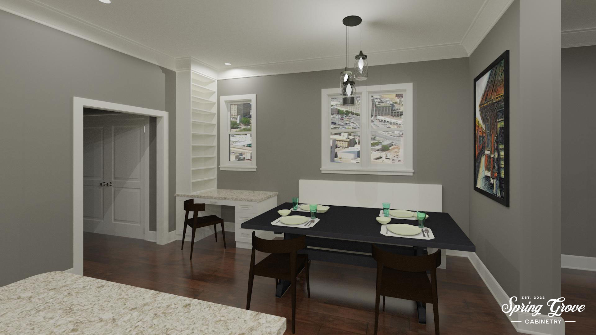 A computer rendering of the proposed kitchen desk