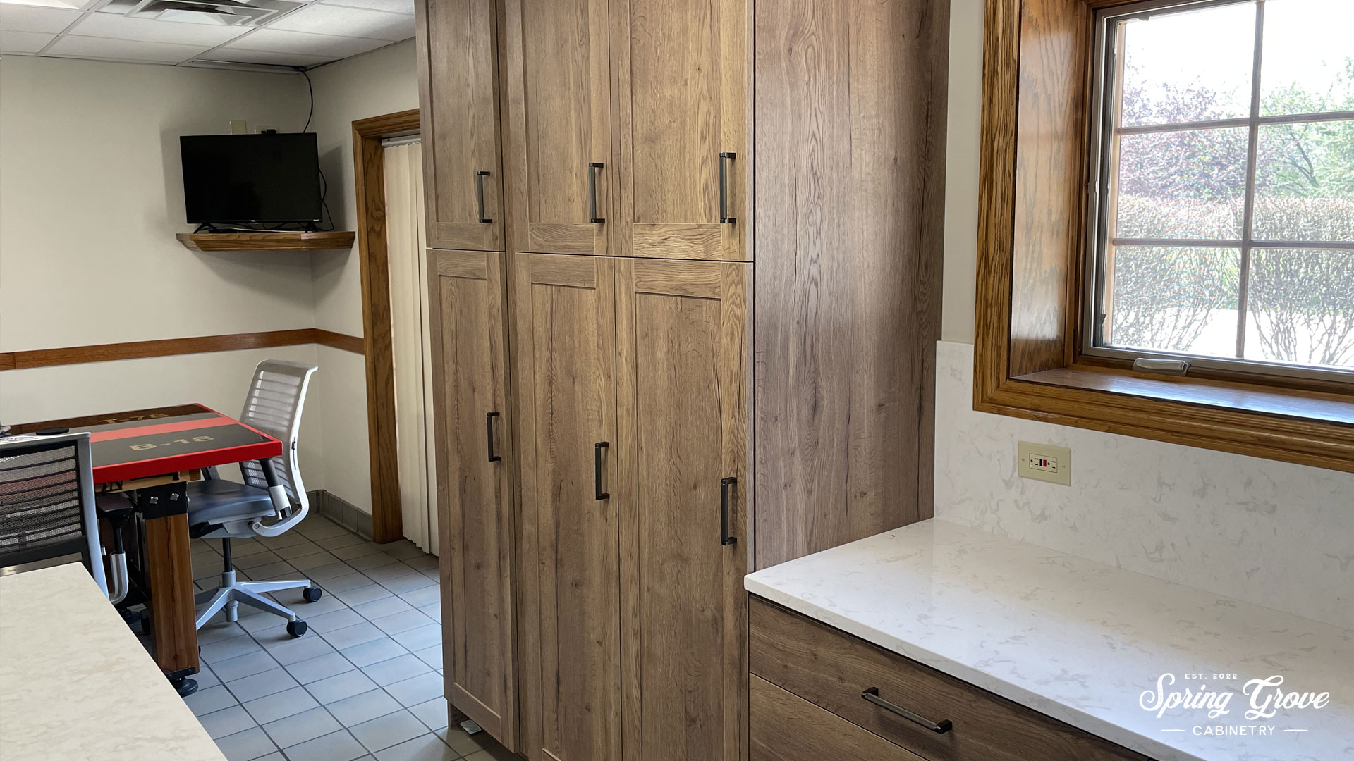 Pantry cabinets for each shift of firefighters.