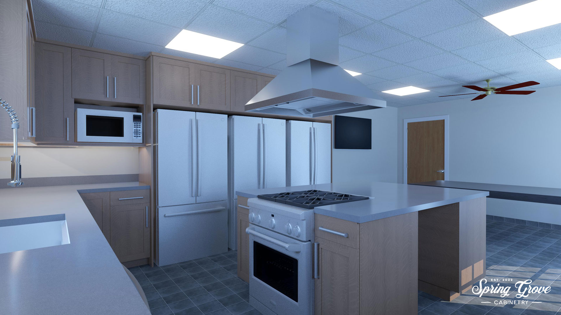 Renderings of the proposed kitchen to present to the Trustees.