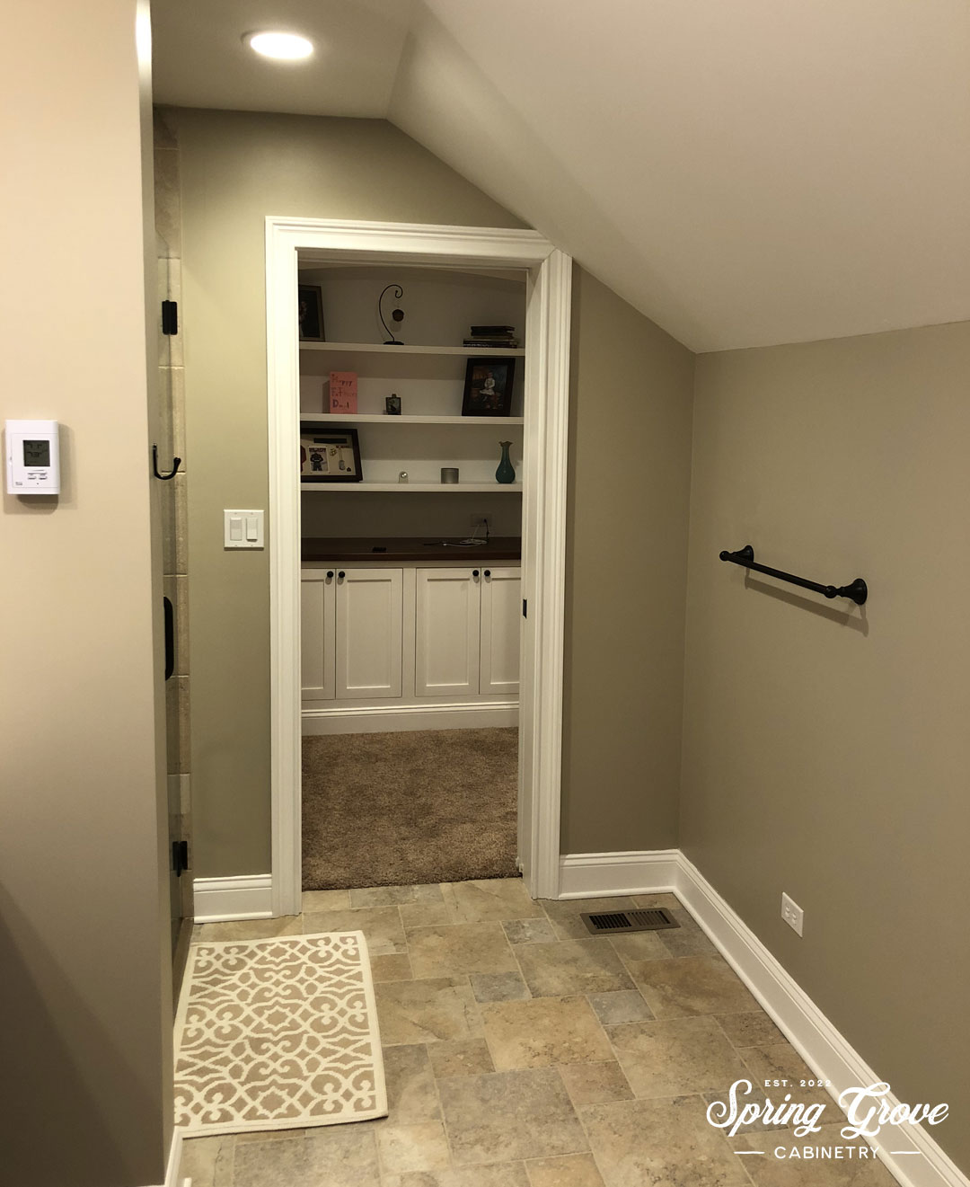 View into the bedroom from the bathroom