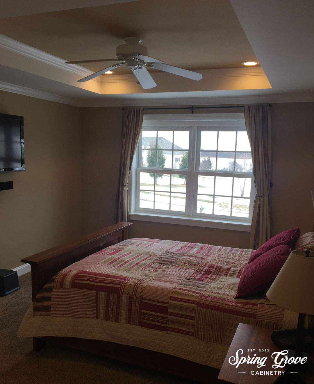 The ceiling was changed to a recessed ceiling with the top painted to match the walls.